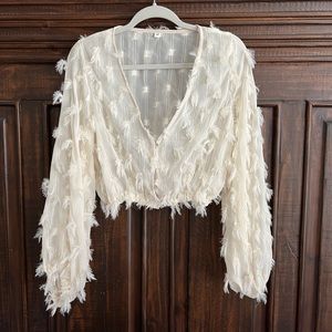 Shein | Sheer Off-White Long Sleeve Crop | Size Medium